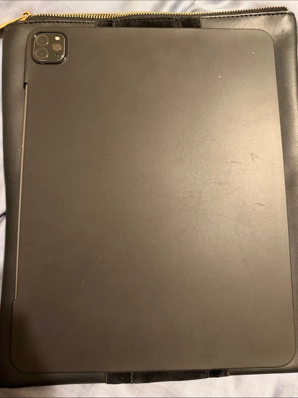 Black faux leather & suede iPad Pro zip case